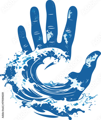 Powerful Ocean Wave Shaping into a Human Hand, Representing Nature Conservation, Environmental Protection, and Eco Awareness