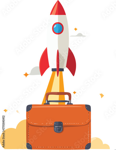 Rocket Emerging from Open Briefcase, Illustrating Business Startup, Innovation, and Rapid Growth Concept