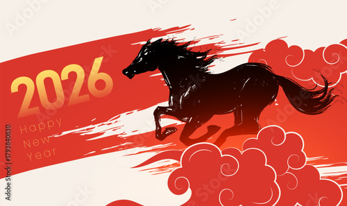 Horizontal Chinese-style illustrations for the Spring Festival of the Year of the Horse