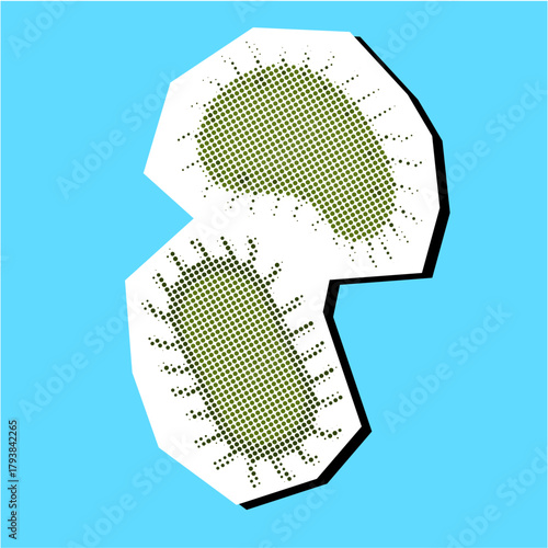Bacteria Organ Halftone Dotted Collage Element Pointillize in Paper Torn Vector Ideal for microbiology, disease, medical, and abstract biological designs with a retro collage effect.