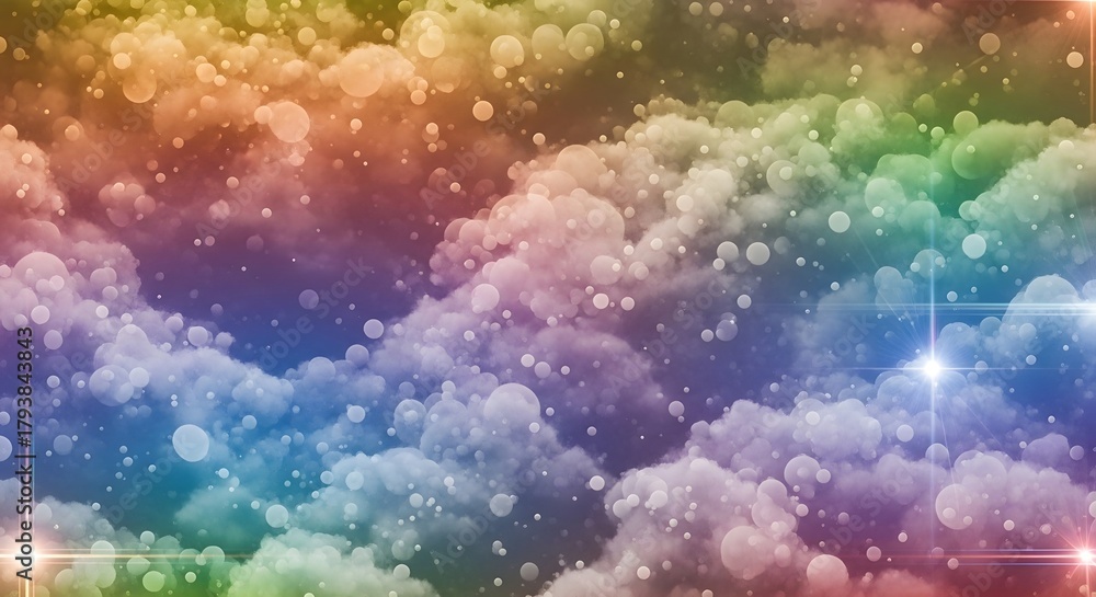 Fototapeta premium Dreamy Rainbow Clouds with Bokeh and Lens Flares - Abstract Background