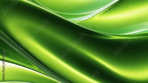 Bright Green Glossy Waves Flowing in Abstract Motion