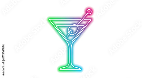Wallpaper Mural A neon-style illustration of a martini glass with an olive, glowing with vibrant green, blue, and pink colors. Torontodigital.ca