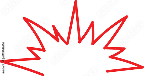 Abstract red jagged lines bursting outward from a central point on a white background.