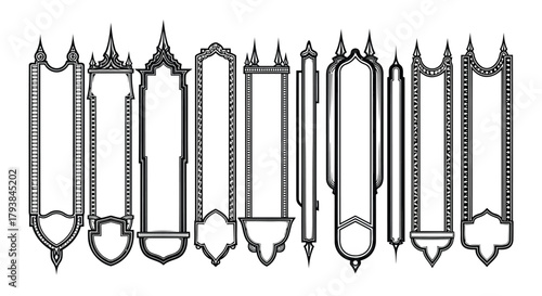 Collection of ornate gothic window designs with pointed arches and intricate detailing
