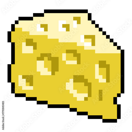 Pixel Cheese Vector Ideal for gaming, food, dairy, cooking, snack, or digital art themes requiring a simple retro 8-bit aesthetic.