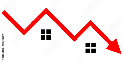Decrease Real Estate Vector Ideal for financial, business, investment, housing market, and economic graphics symbolizing a fall in property value.