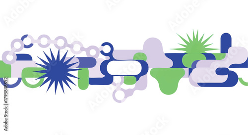 Abstract Geometric Seamless Pattern with Shapes in Green Violet and Blue