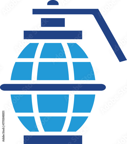 A vector icon of an anti-personnel explosive device emphasizes the concepts of danger, defense, and armed forces equipment.