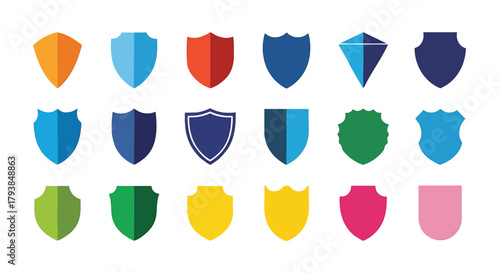 Collection of colorful shield icons for security protection or logo design