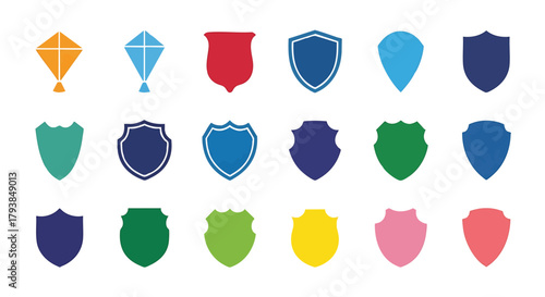 Colorful Shields and Kites Vector Design Isolated on White Background
