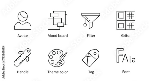 Creative design process icons collection outline style for graphic design projects