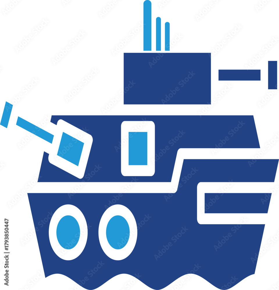 Obraz premium An icon of a modern ship in the water represents naval operations, border patrol, and the protection of strategic sea lanes.