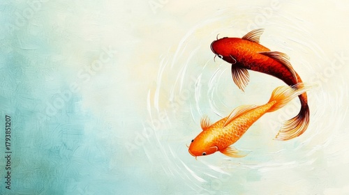 Colorful Koi Fish Swimming Elegantly in a Serene Water Background for Relaxation and Tranquility