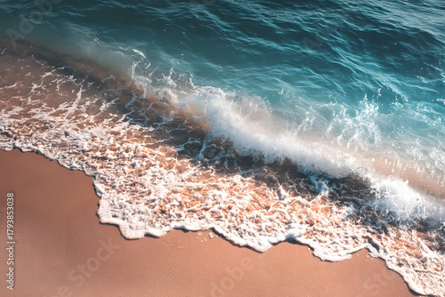 Fototapeta Naklejka Na Ścianę i Meble -  a beach with a wave coming in to the shore