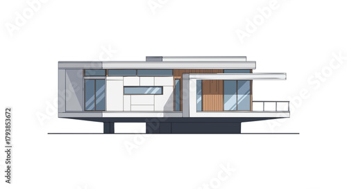 Stylized Architectural Render of a Modern House with Clean Lines and Minimalist Aesthetic design representation