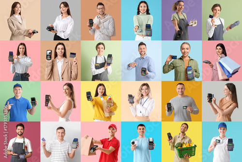 Collage of cashiers with pa...