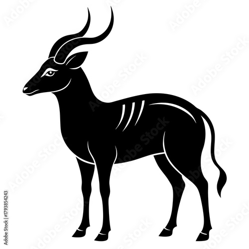 Stylized black silhouette of a bongo antelope standing