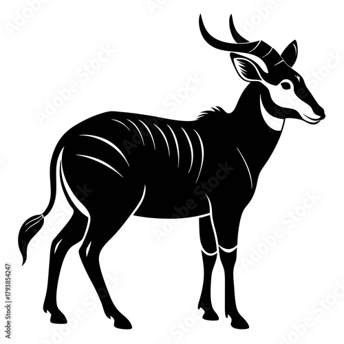 Artistic black silhouette of a bongo antelope with distinctive horns