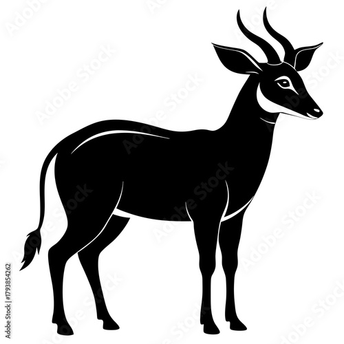 Elegant black silhouette of a bongo antelope, a striking african mammal