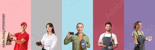 Group of cashiers with paym...