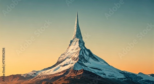 Towering snow-capped mountain peaks piercing the sunset, creating a dramatic landscape