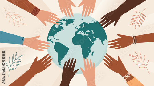 Global unity and diversity hands around the world collaboration and community support and international cooperation