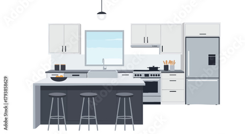 Minimalistic kitchen design showcasing a modern island and clean lines for a sophisticated and contemporary aesthetic