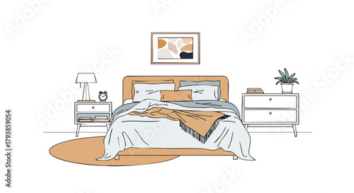 Cozy Bedroom Interior with Warm Tones and Minimalist Decor in a Serene Setting