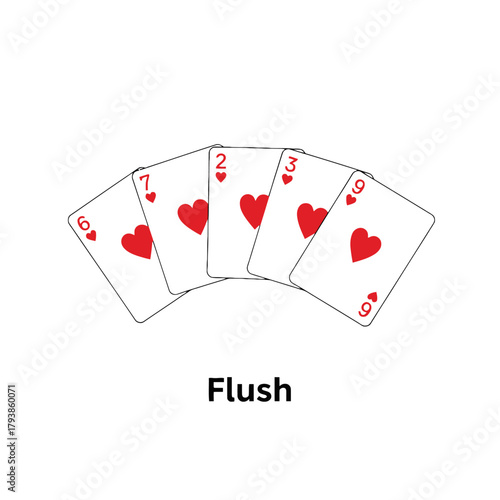 Flush Hand of Hearts Playing Cards Poker Hand Card Game.