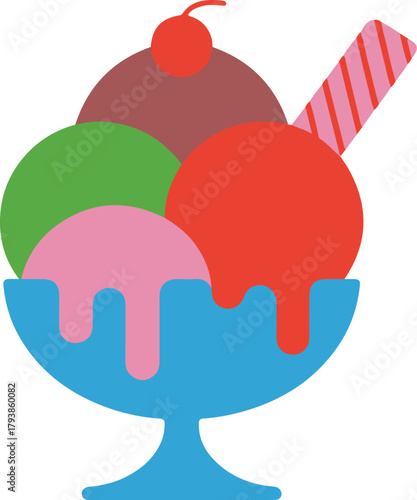 Colorful ice cream sundae with cherry and wafer stick dessert sweet 1