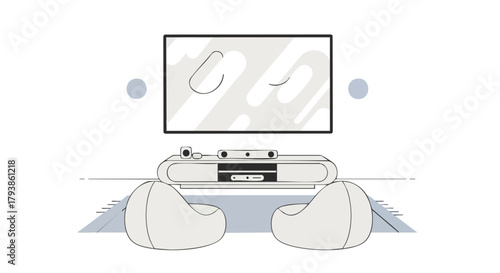 Minimalist Entertainment Center Featuring Beanbag Chairs and Modern TV Setup for Relaxed Viewing Experience