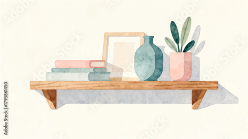 Cozy Bookshelf with Home Decor and Plants on Wooden Shelf