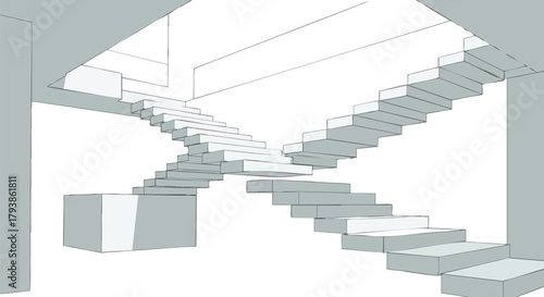 Conceptual architectural sketch showcasing interconnected ascending staircases forming an abstract intersectional design