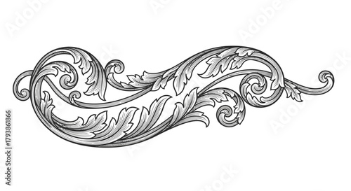 Elegant Baroque Scrollwork Ornament Vector.
