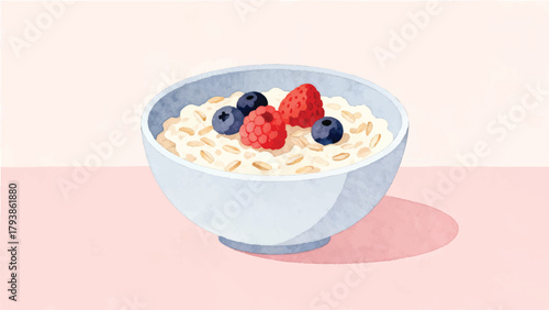 Watercolor Oatmeal with Berries Illustration