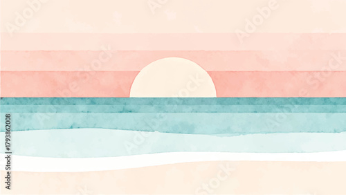 Watercolor Sunset Seascape