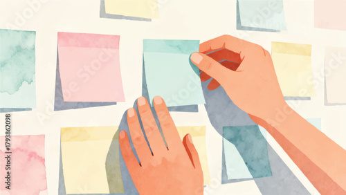 Business People Discussing Flowchart in Watercolor Style Illustration