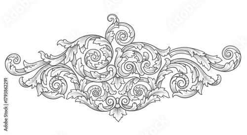 Elaborate Baroque Scrollwork Ornament Vector.