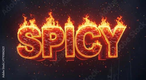 Fiery Word Art - The Word Spicy Engulfed in Flames.