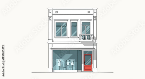 Stylized storefront rendering showcases the clean lines and modern design aesthetic of a boutique architecture