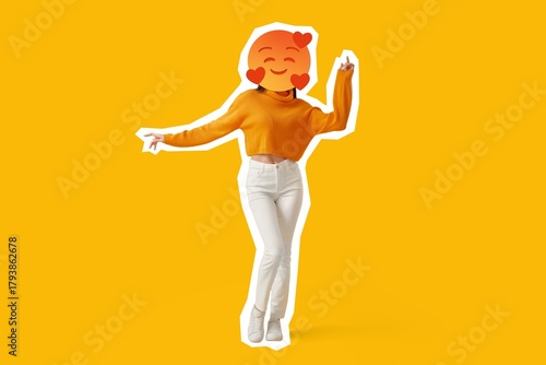 Woman with happy emoji inst...