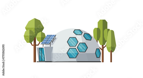 Innovative Geodesic Dome Home with Solar Panels and Polygonal Trees Environmentally Conscious Design