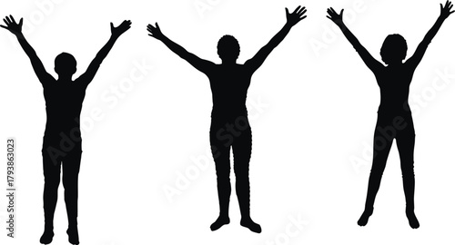 Set of man with his hands up Silhouette. Freedom tow man vector illustration. Eps 10