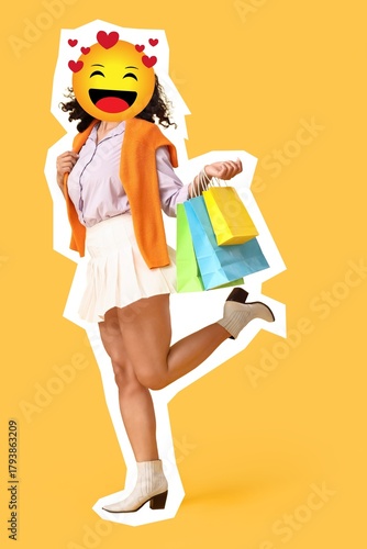 Woman with happy emoji inst...