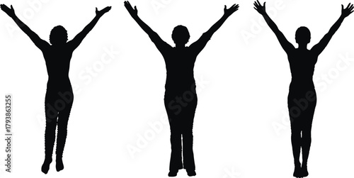 Set of man with his hands up silhouette. Freedom man vector illustration. Eps 10