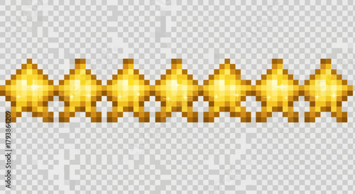 Golden Pixel Stars for Rating or Award System, Retro Style 8-bit Graphics Element