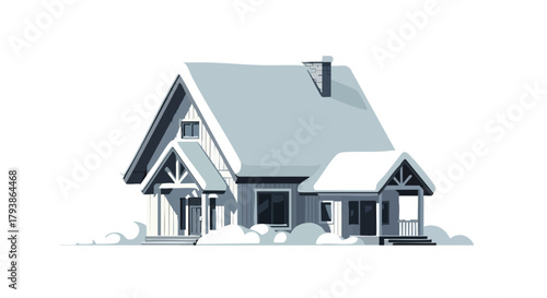Stylized snowy cottage with chimney offering comfort and warmth during winter season serenity  dwelling dream