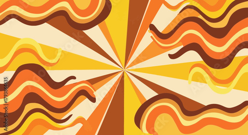 Retro 70s psychedelic sunburst pattern background in warm earth tone colors