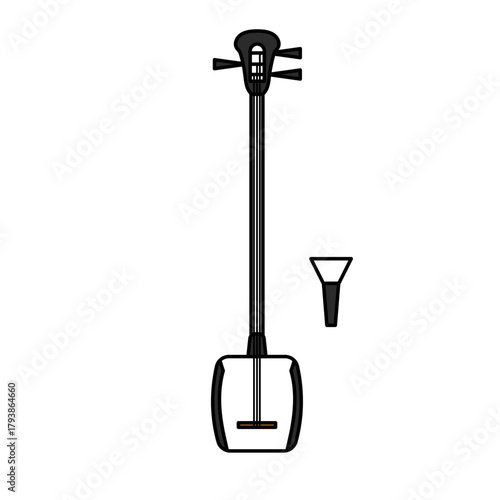 三味線とバチをシンプルな構成で描いた和楽器イラスト｜民謡や邦楽の資料制作に使いやすい独立構成のベクター図